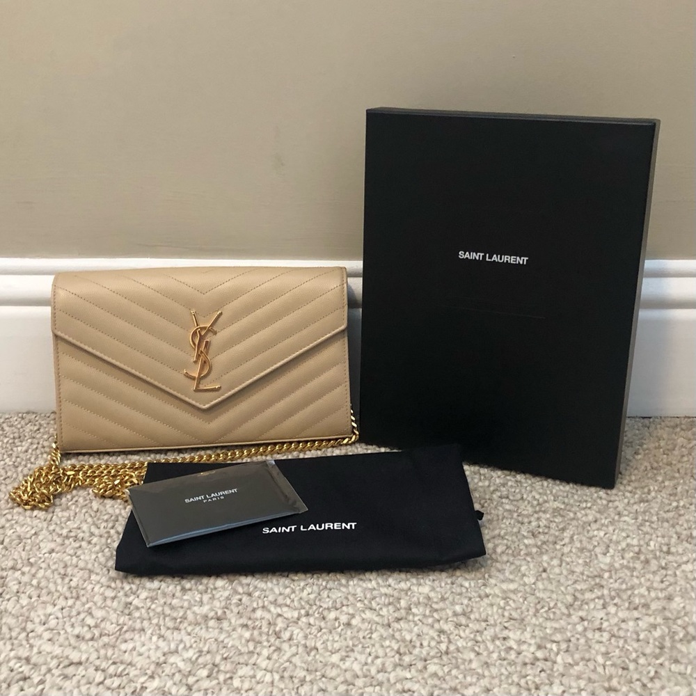 NWT Saint Laurent Large Cassandre Chain Wallet